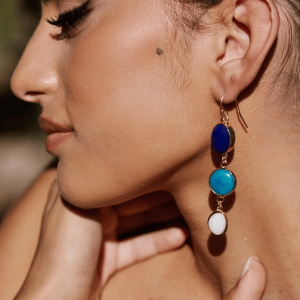 Orecchini con agata blu, agata azzurre e agata bianca