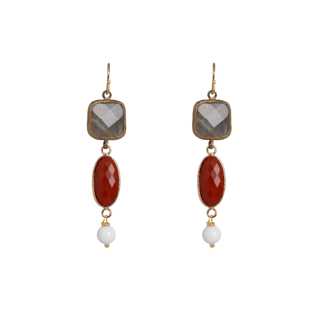 orecchini sostenibili labradorite e agata terracotta