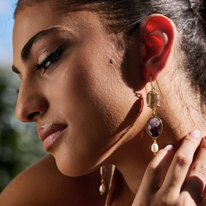 orecchini con labradorite e cristalli viola