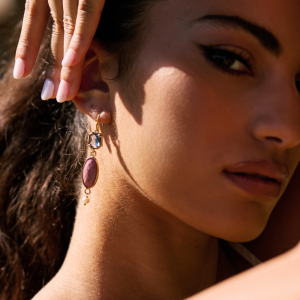 orecchini con cristalli azzurri e agata rosa